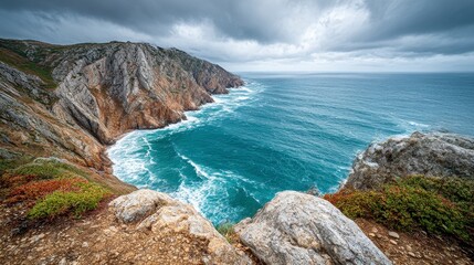 Obraz premium Dramatic Coastal Cliffs and Stormy Sea