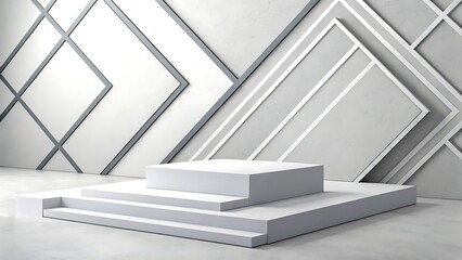 Obraz premium Clean White Grey Tones Isometric Podium
