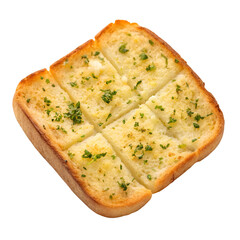 Garlic bread top view isolated on white background