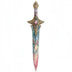 Obraz premium Ornate Fantasy Dagger with Colorful Blade and Intricate Handle Design