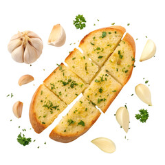 Garlic bread top view isolated on white background