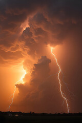 Breathtaking photograph of a lightning storm during sunset representing the power of nature