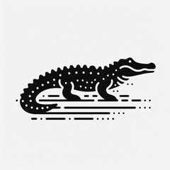 Minimalist line art alligator in black and white representing stylized nature.