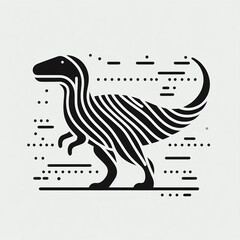 Minimalist line art drawing of striped dinosaur in black and light gray representing modern illustration