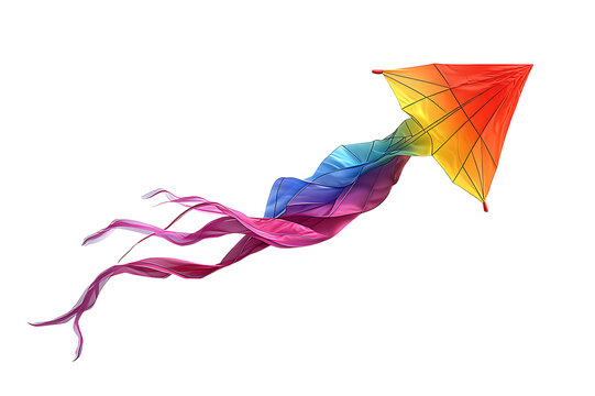 Rainbow kite soaring high against black background