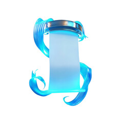 Futuristic Blue Energy Capsule with Blank Banner for Advertisement