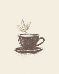 Creative coffee plant growing in cup cozy indoor environment illustration minimalist art style