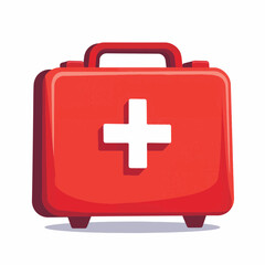 Obraz premium Compact red emergency medical kit on white background, safety preparedness