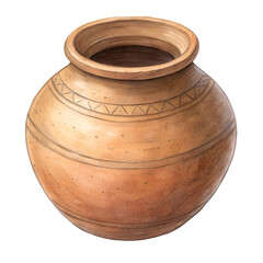 Empty clay pot isolated on white background