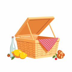 Colorful picnic basket with fresh food essentials, summer vibes