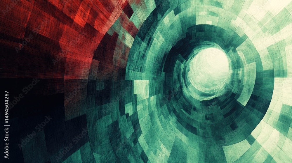 Aufkleber abstract swirling tunnel of teal and red hues, creating a digital vortex effect