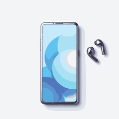 Modern smartphone and earbuds on clean surface, tech minimalism