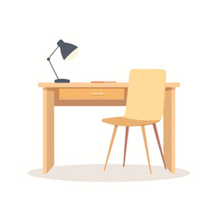 Fototapeta premium Modern minimalist desk setup with lamp and chair, functional workspace