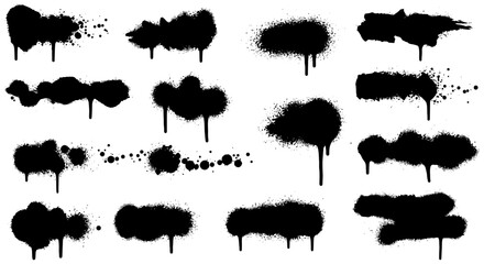 Spray Paint Splatter Vector Set: Grunge Black Ink Elements