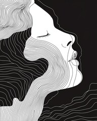 Expressive abstract portrait of a woman digital art black and white elegant and minimalist design