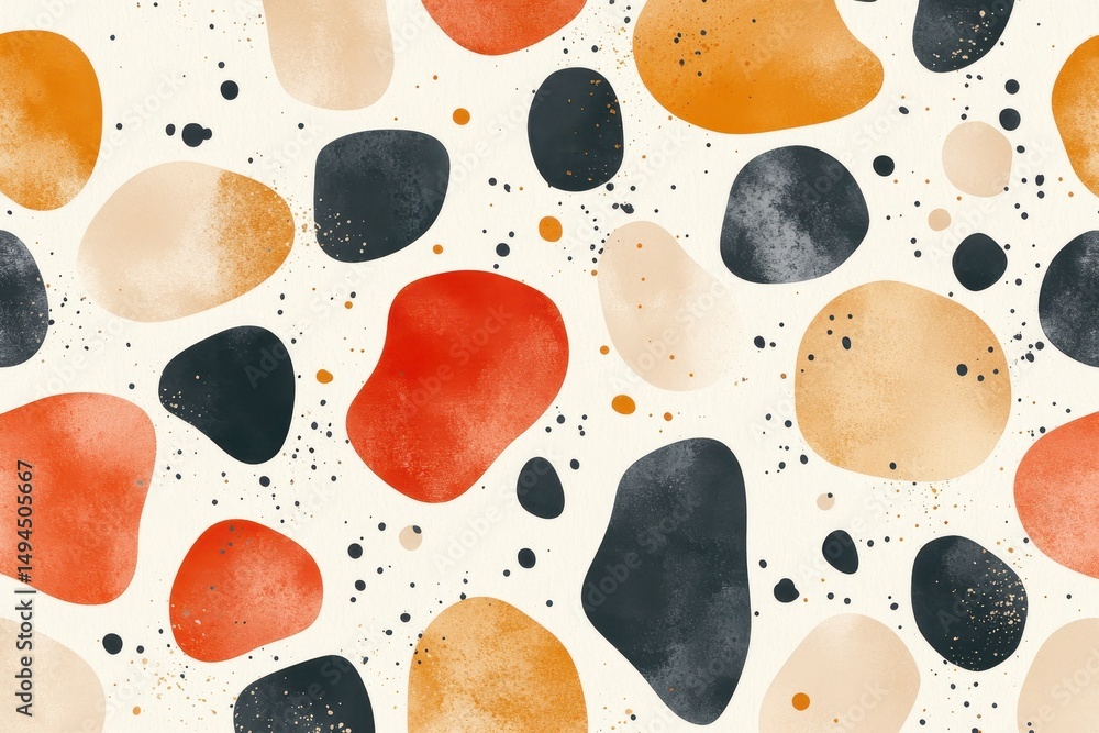 Poster abstract shapes pattern with earthy tones and speckles on a light background. great for fabric print