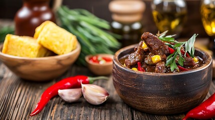 Hearty stew with cornbread