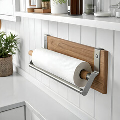 Obraz premium modern kitchen roll holder made of wood and metal