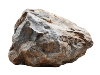 Large Gray and Brown Rock with Rough Texture on Transparent Background, PNG