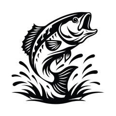 Black and White of a Leaping Largemouth Bass with Splash Details