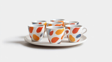 Hand-painted mugs with colorful spots sitting