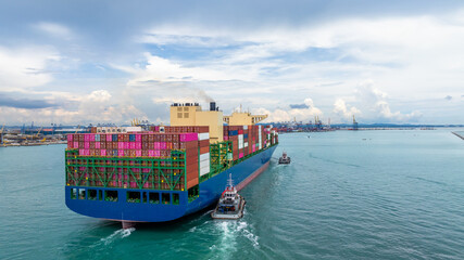 Aerial view container cargo ship freight shipping international, Global business freight shipping...
