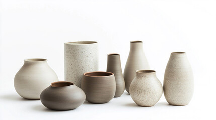 Neutral ceramic vase arrangement on clean