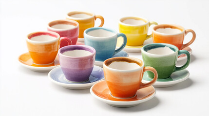 Set of hand-painted colorful espresso cups on