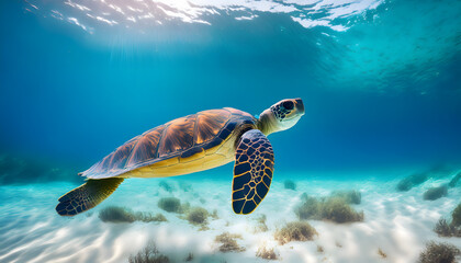 Obraz premium Graceful Sea Turtle Swim