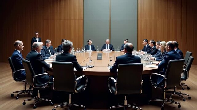 World Leaders Meeting Around Round Table for Global Summit


