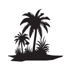 Silhouette of palm trees on an island vector art in adobe illustrator