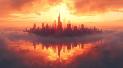 Naklejka premium Surreal concept art of a floating inverted city skyline