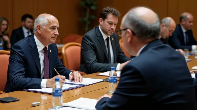 World Leaders Meeting Around Round Table for Global Summit

