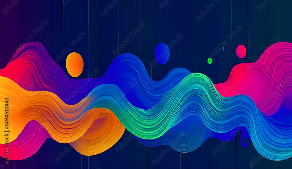 Poster abstract gradient wave background with colorful swirls and minimalist design elements on a dark blue