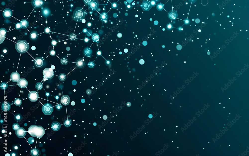 Aufkleber abstract network connection background with glowing futuristic design elements in shades of blue and