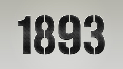 3D Bold metal number 1893 on silver background.