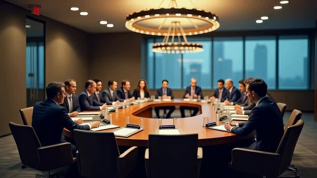 World Leaders Meeting Around Round Table for Global Summit

