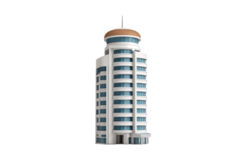 PNG Modern high-rise building with circular roof and glass windows
