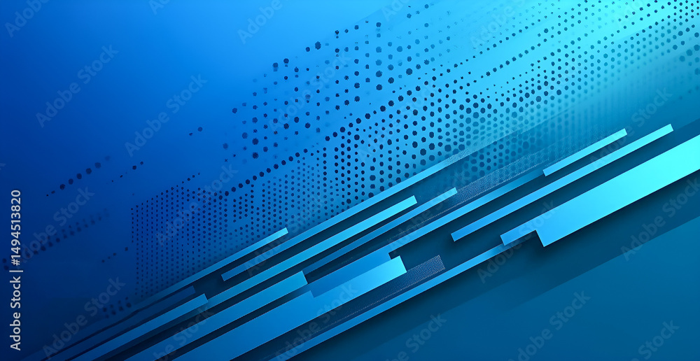 Poster abstract blue background with geometric bars and dotted pattern digital art design perfect for moder