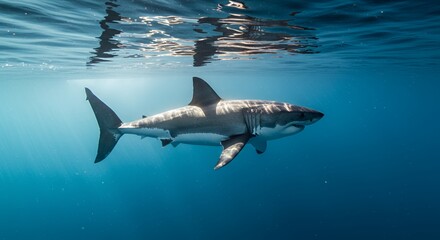 Fototapeta premium Majestic Great White Shark Underwater