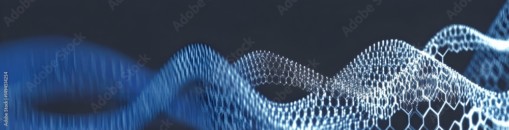 Poster abstract blue wavy cellular structure design represents technology data and scientific concepts agai