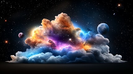 there is an image of a colorful cloud with planets in the background