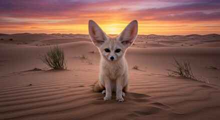 Fototapeta premium Fennec Fox at Sunset in the Sahara Desert
