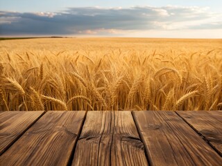 The golden hues of the wheat contrast beautifully with the deep wood grain, perfect for organic-themed or farmhouse-style decor.