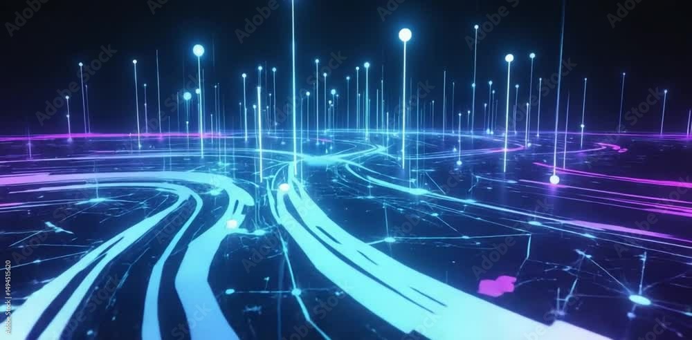 Poster futuristic glowing network grid with nodes