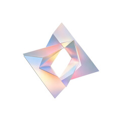 Abstract iridescent geometric shape, 3D rendering of a pastel colored polygonal structure