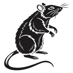 Silhouette Style Full Body Mouse Standing, Black and White Rodent Art
