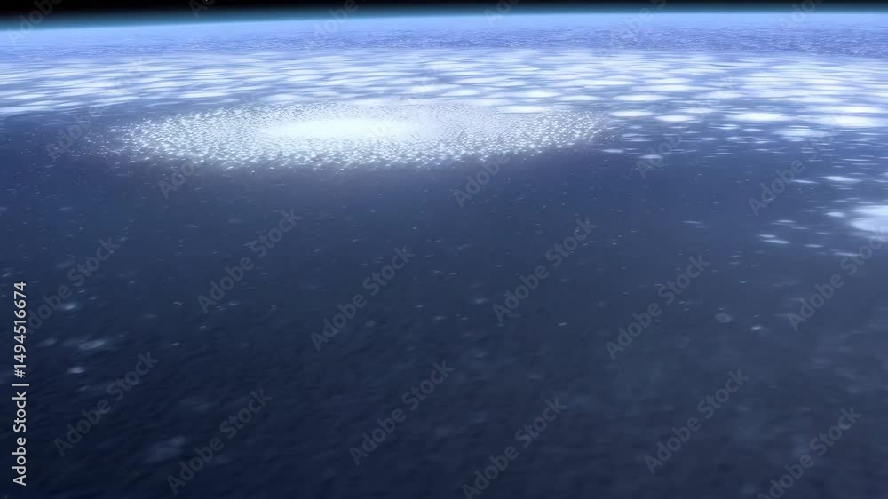Poster view of earth from space with sparkling lights creating a circle effect over ocean