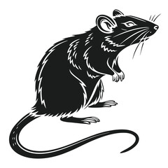 Silhouette of Standing Rat Profile, Small Rodent with Tail, Whiskers on White Background