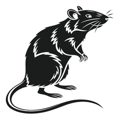 Stylized Black Rat Standing On White Background With Detailed Fur Texture